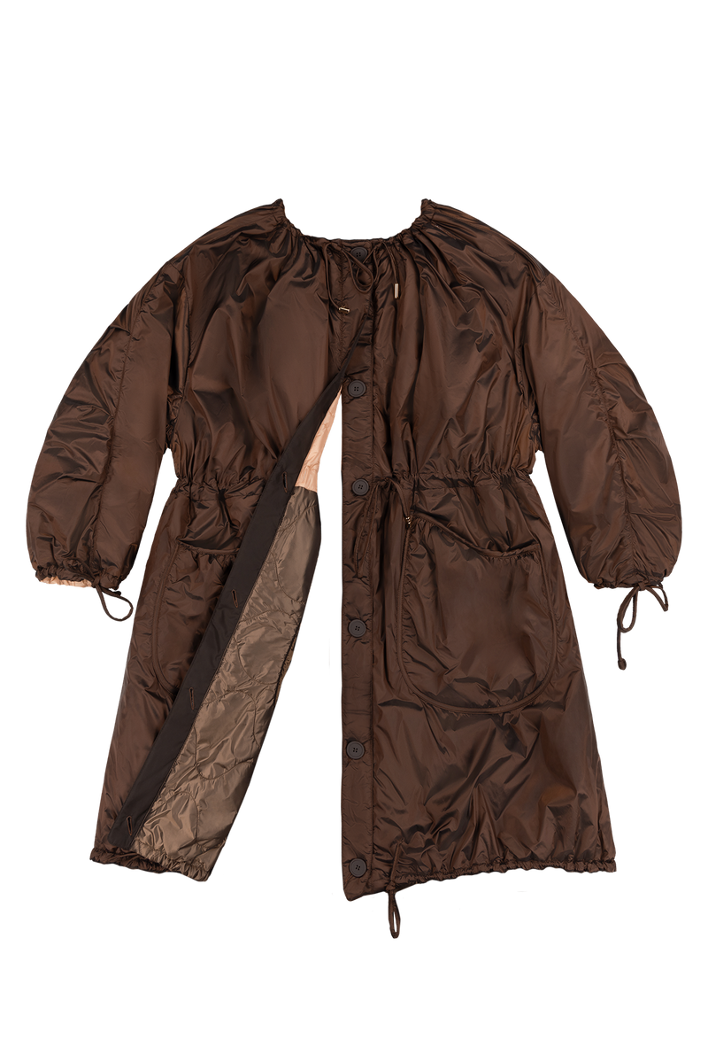 Parachute Quilted Parka - Soft Peach & Dark Umber / Dark Sienna - Layer 6