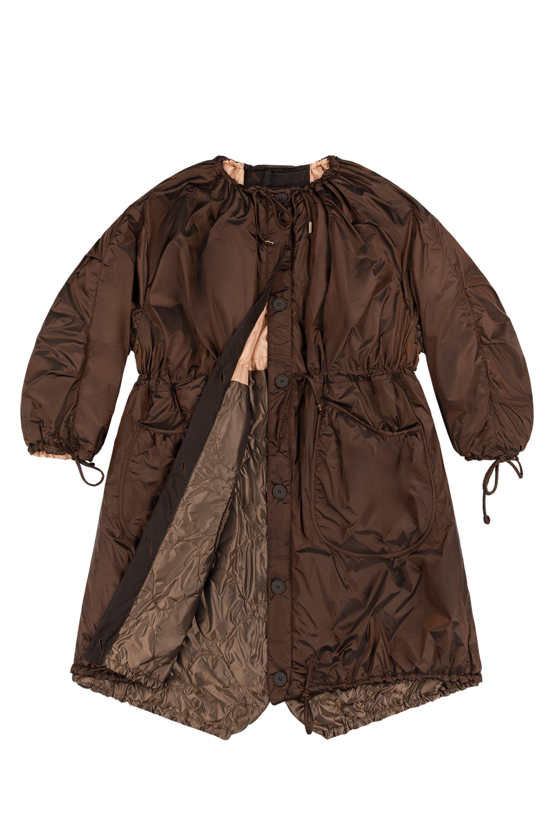 Parachute Quilted Parka - Soft Peach & Dark Umber / Dark Sienna - Layer 1