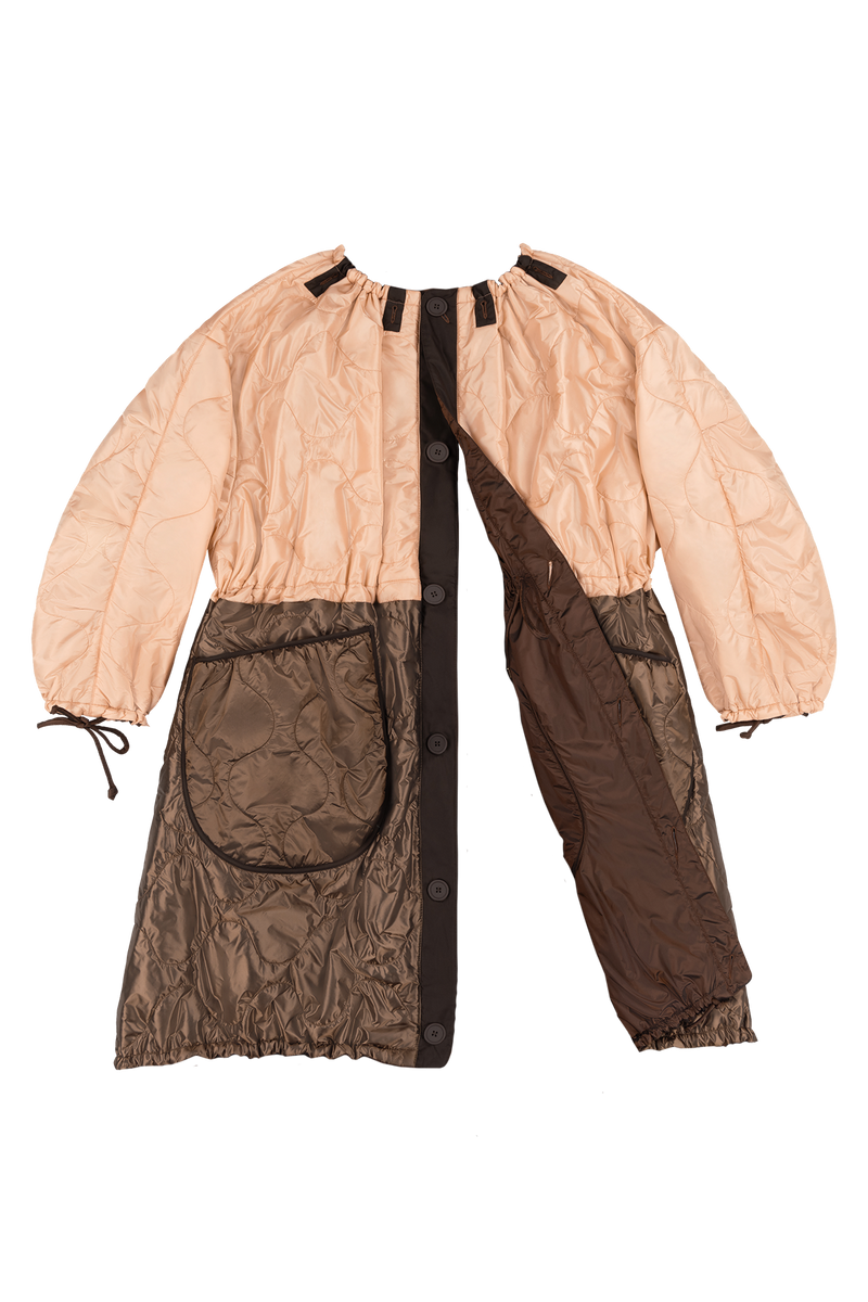 Parachute Quilted Parka - Soft Peach & Dark Umber / Dark Sienna - Layer 6