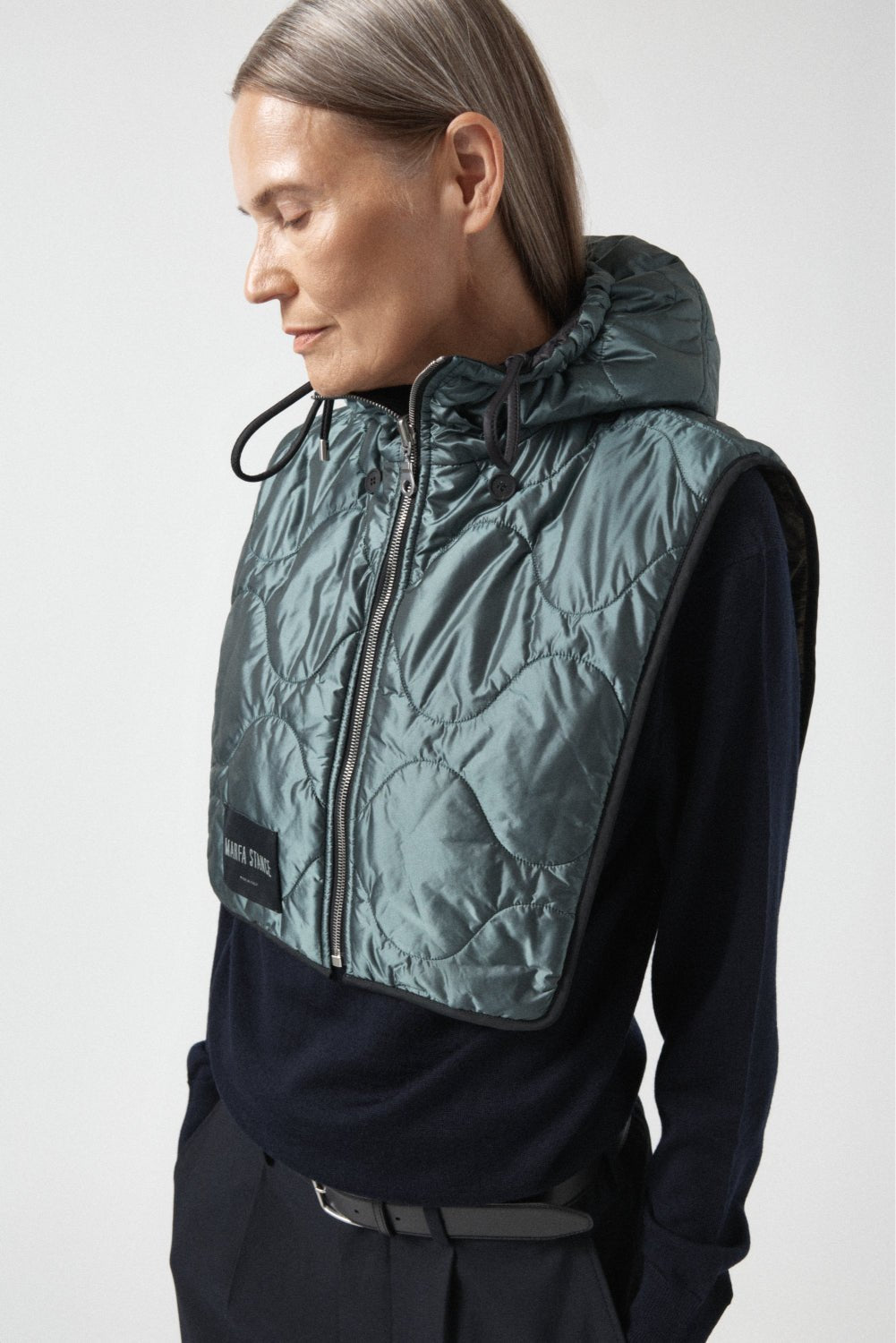 Quilted Zip Hood - Black / Mineral Green