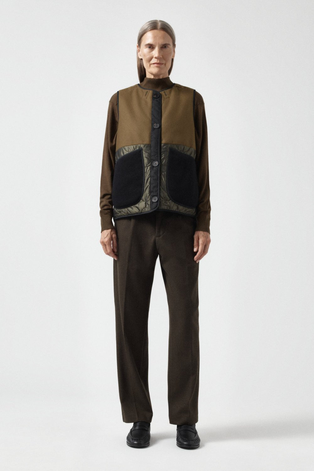 Signature Patchwork Wool Vest - Moss & Chocolate / Olive