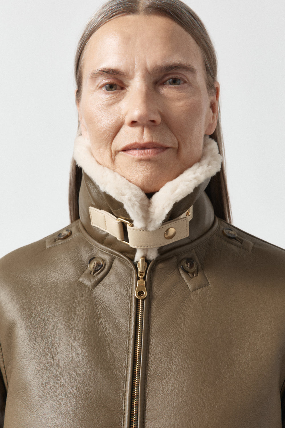 Aviator Shearling Latch Collar - Blush / Moss