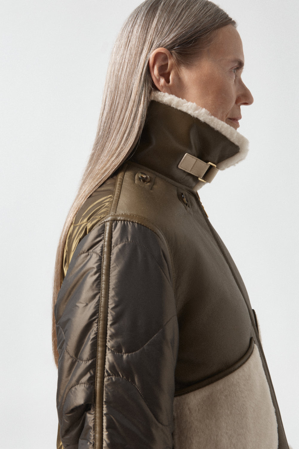 Aviator Shearling Latch Collar - Blush / Moss