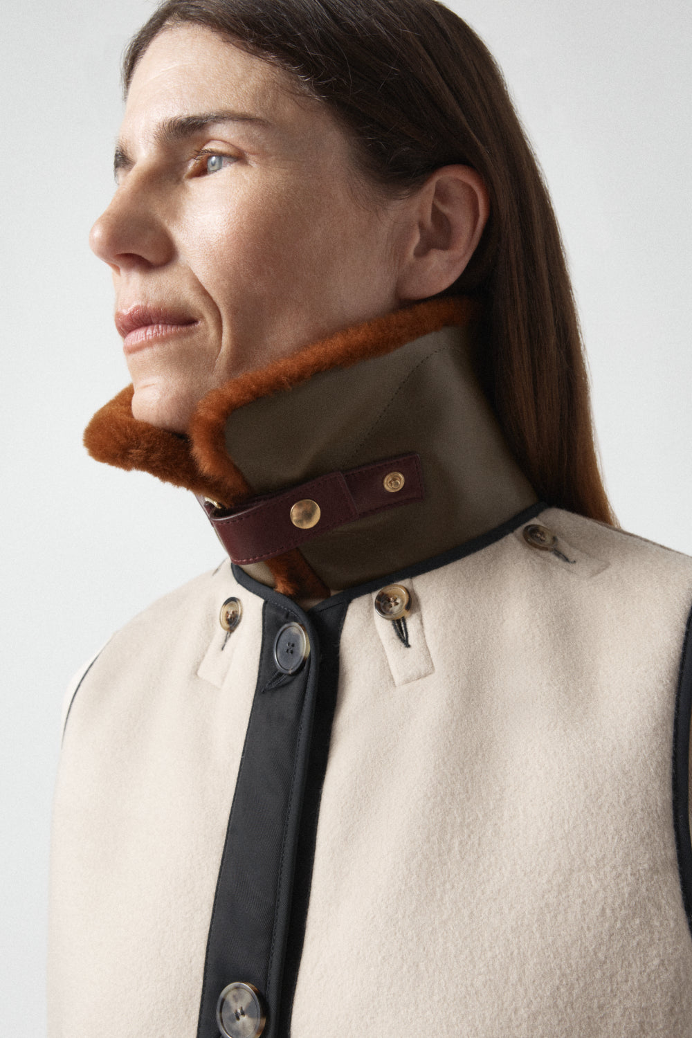 Aviator Shearling Latch Collar - Amber / Moss