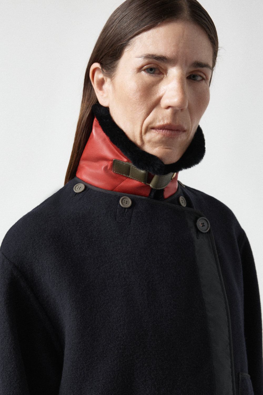 Aviator Shearling Latch Collar - Midnight / Cavalry Red