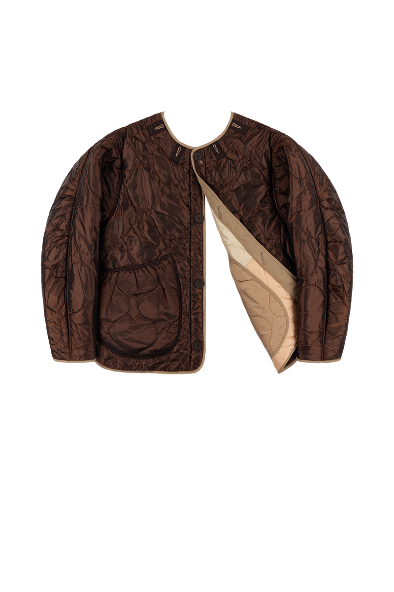 Signature Patchwork Cropped Quilt - Oyster / Dark Sienna - Layer 6