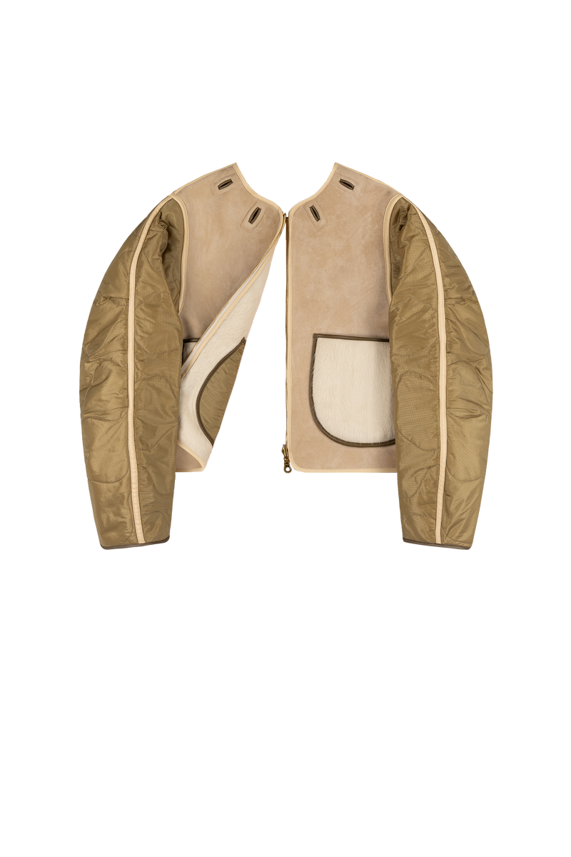 Aviator Bonded Alpaca Jacket - Stone Suede / Natural Alpaca - Layer 6