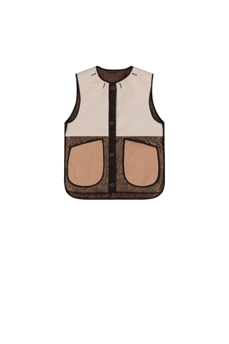 Signature Patchwork Wool Vest - Stone / Dark Sienna - Layer 2