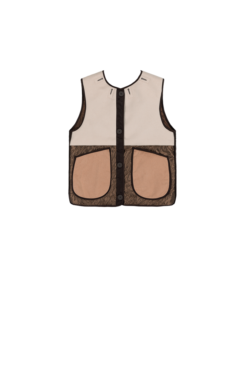 Signature Patchwork Wool Vest - Stone / Dark Sienna - Layer 5