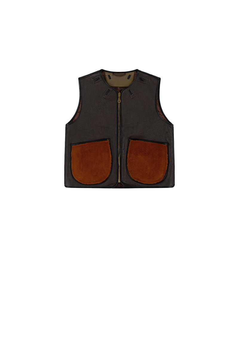 Aviator Shearling Vest - Dark Brown / Amber - Layer 2