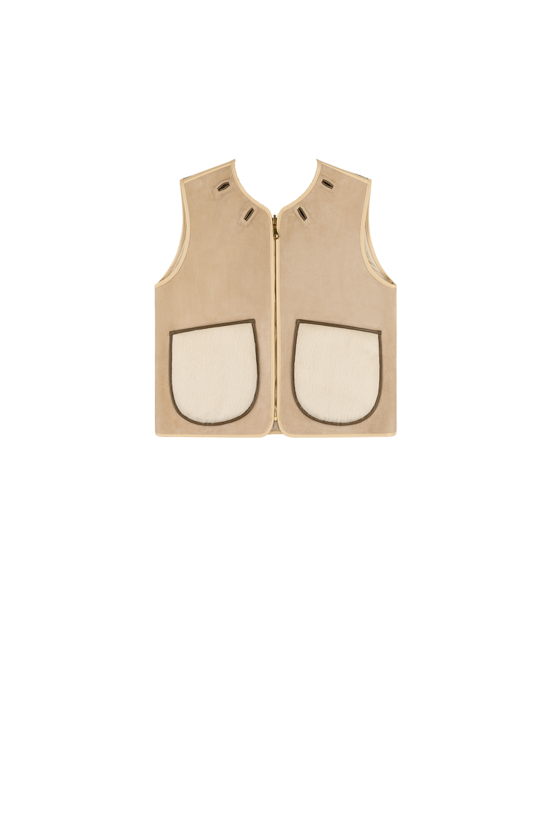 Aviator Bonded Alpaca Vest - Stone Suede / Natural Alpaca - Layer 5