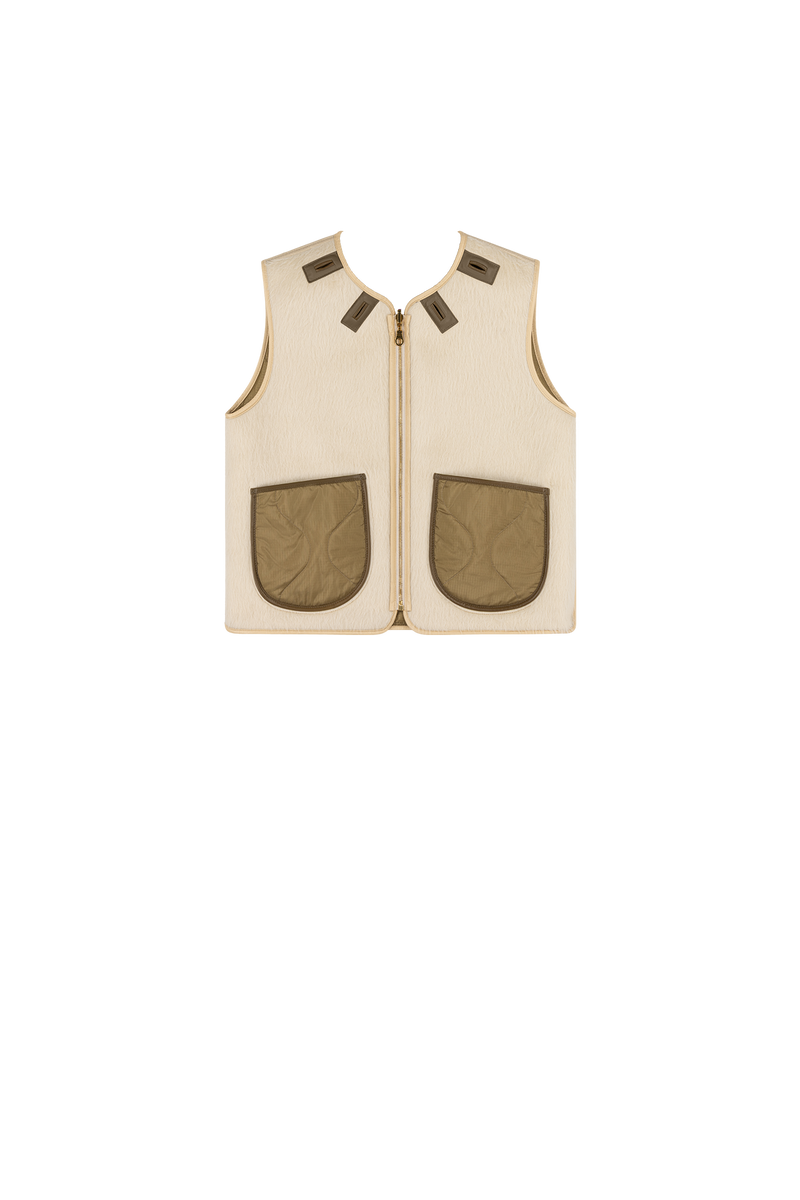 Aviator Bonded Alpaca Vest - Stone Suede / Natural Alpaca - Layer 5