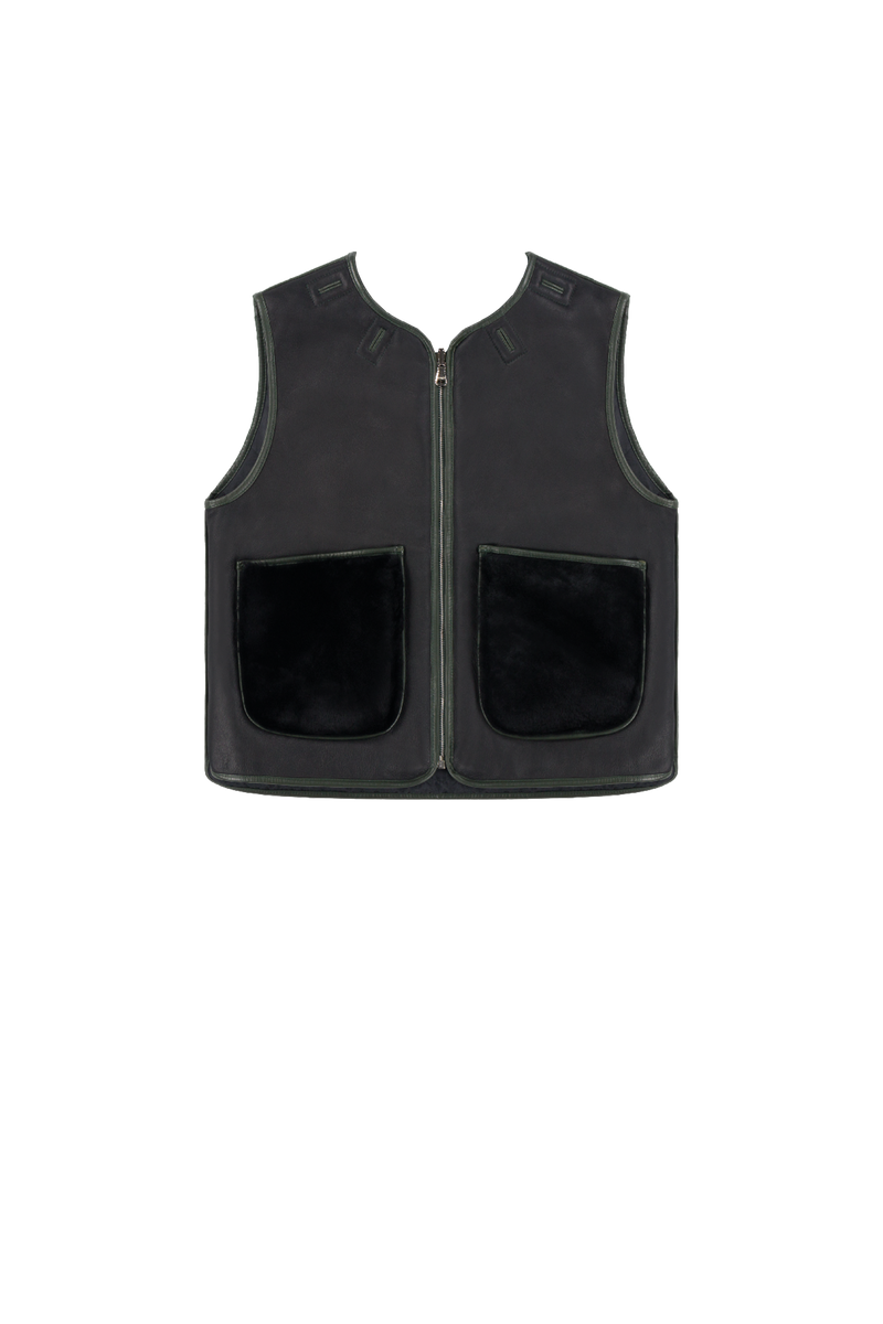 Aviator Shearling Vest - Black / Dark Olive - Layer 5