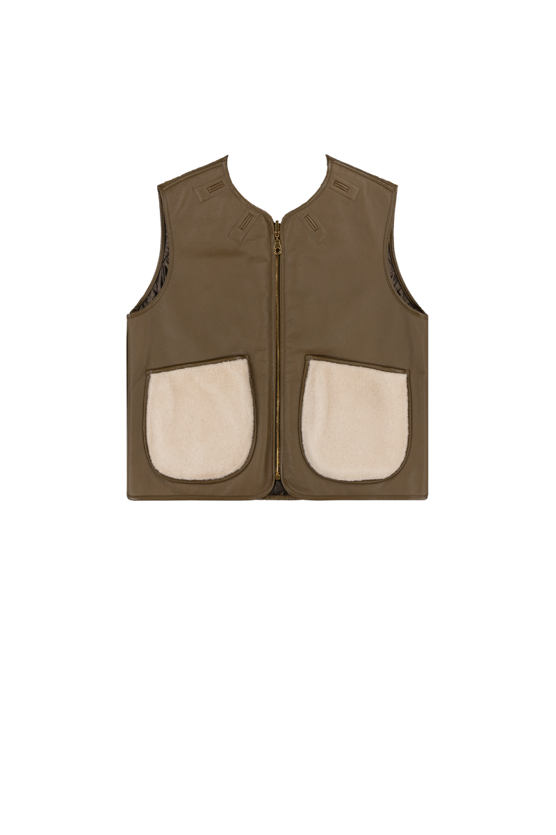 Aviator Shearling Vest - Moss / Blush - Layer 5