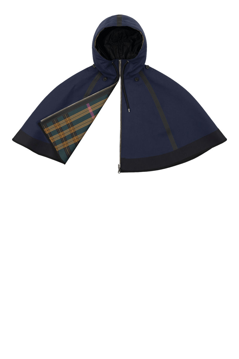 Weatherproof Bonded Hooded Cape - Navy / Green Plaid - Layer 6