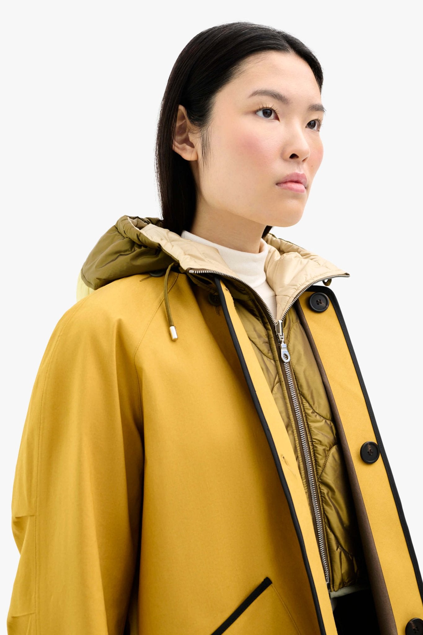 Quilted Zip Hood - Antique Gold / Oyster