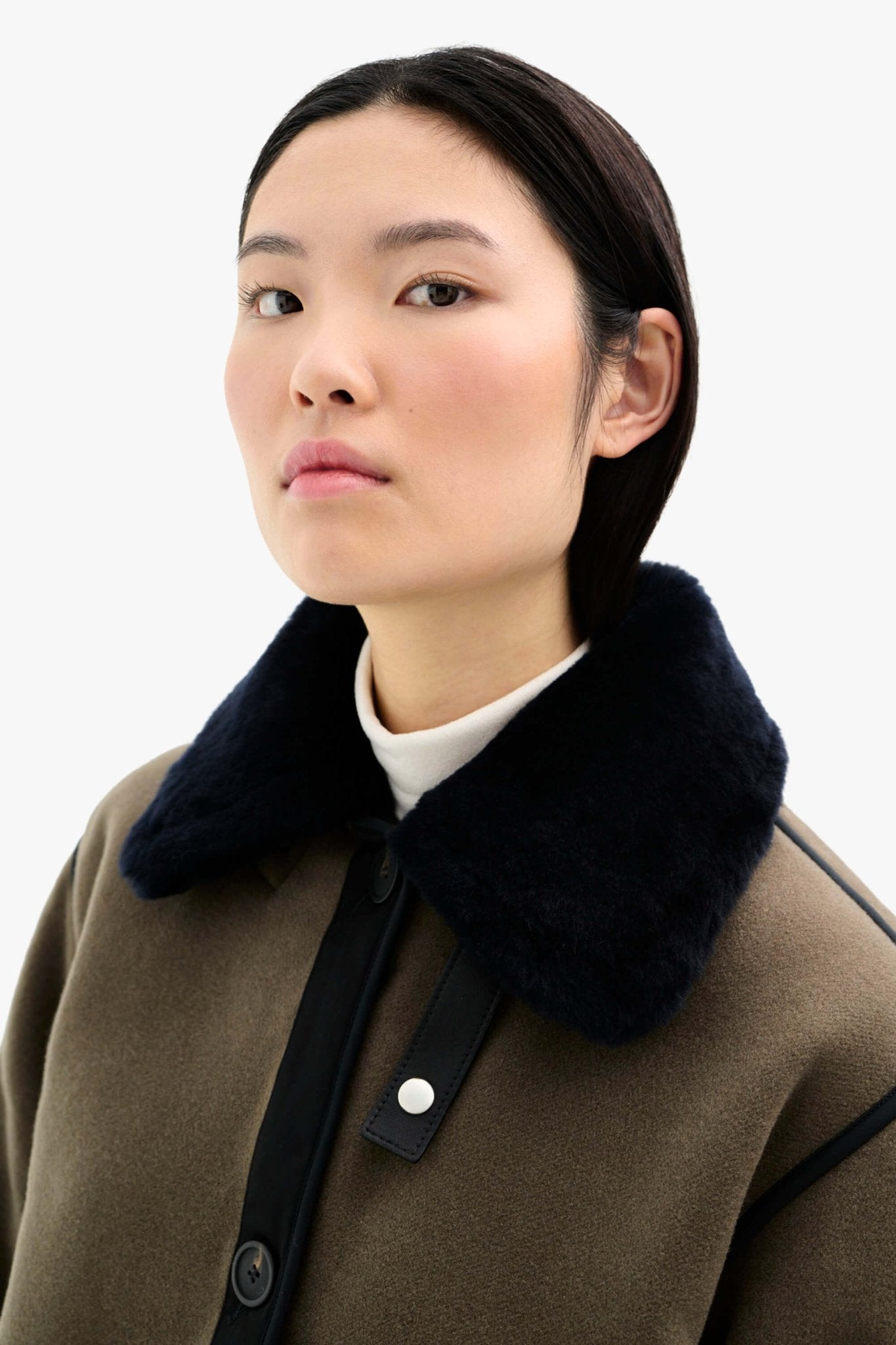 Aviator Shearling Striped Collar - Midnight / Oxblood & Dark Olive