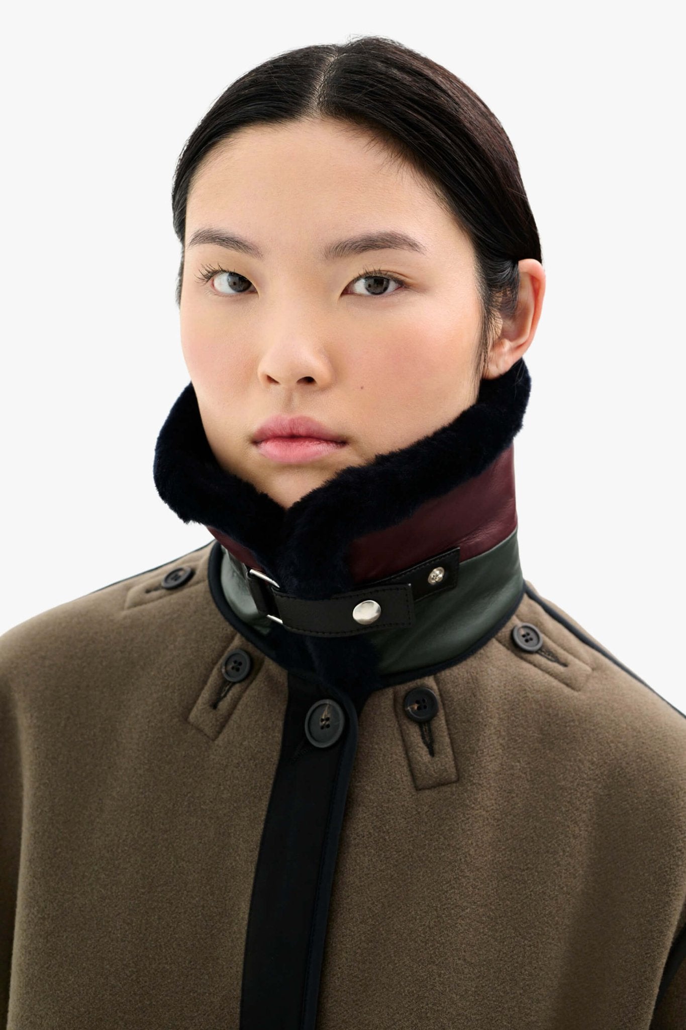 Aviator Shearling Striped Collar - Midnight / Oxblood & Dark Olive