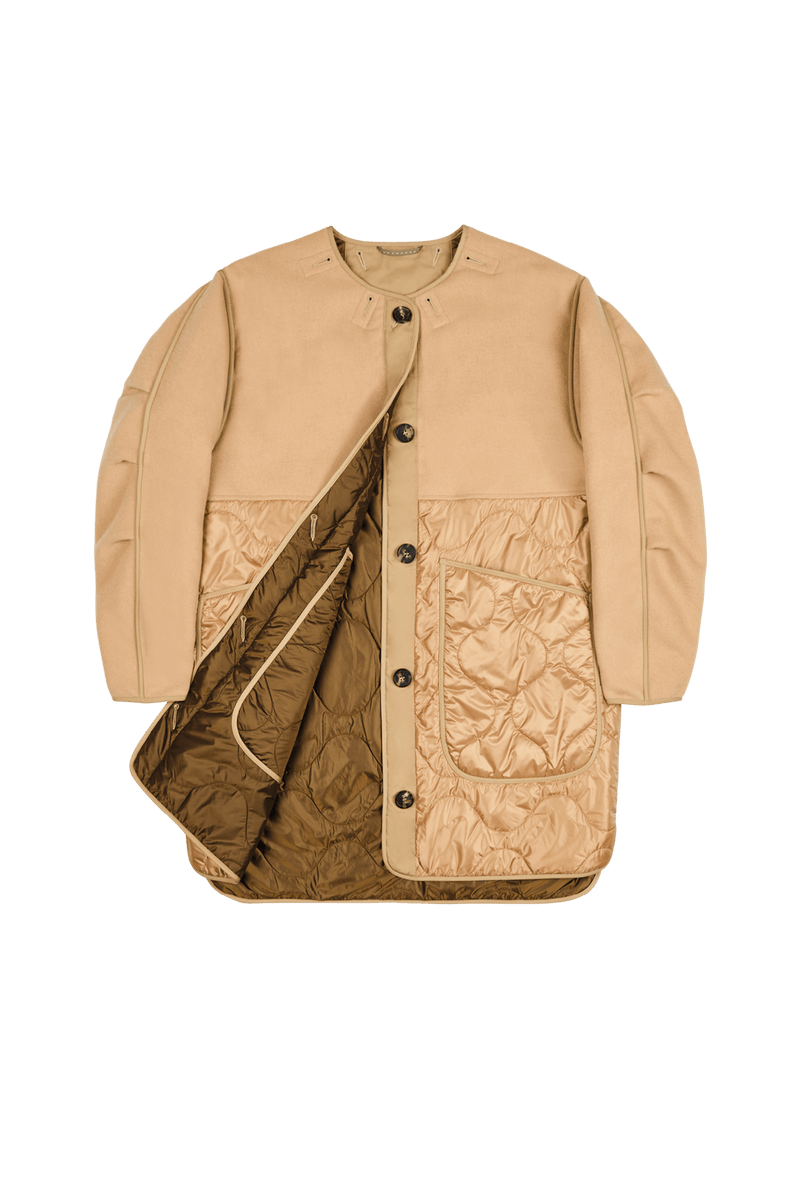 Signature Colourblock Wool Quilt - Camel & Mocha Brown / Bronze - Layer 1