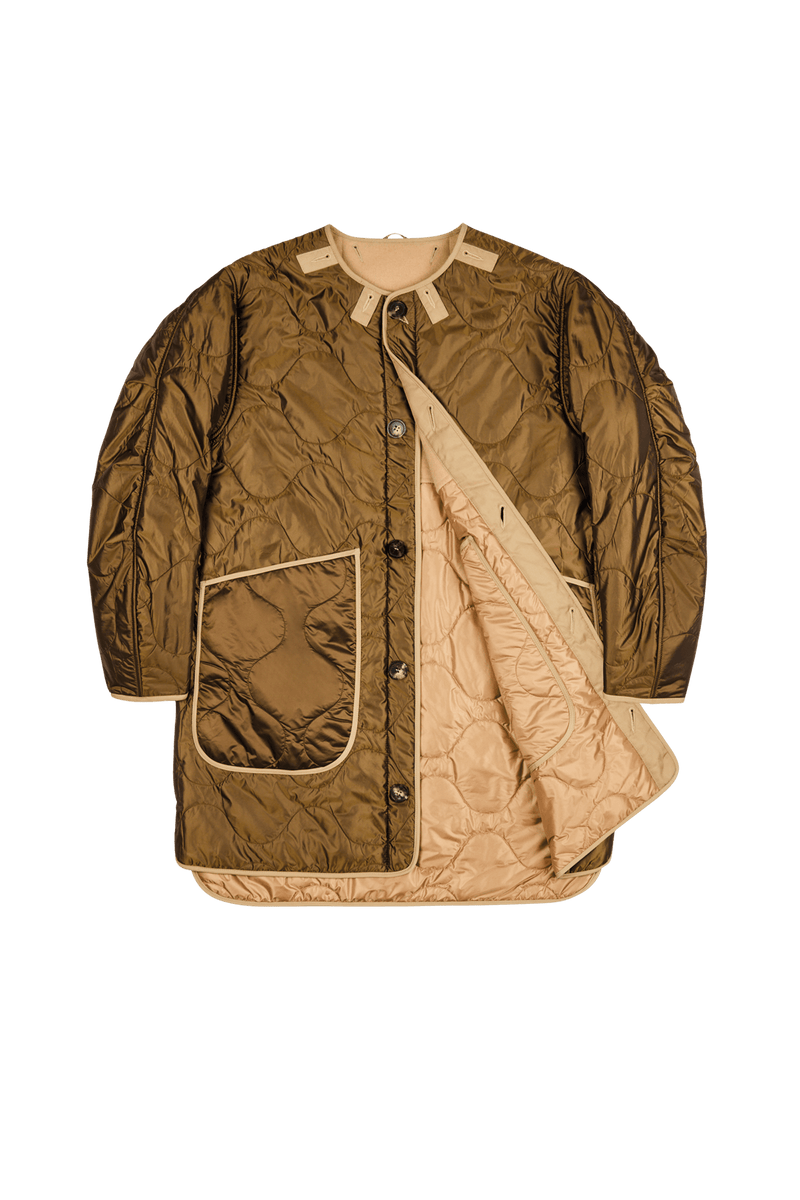 Signature Colourblock Wool Quilt - Camel & Mocha Brown / Bronze - Layer 1
