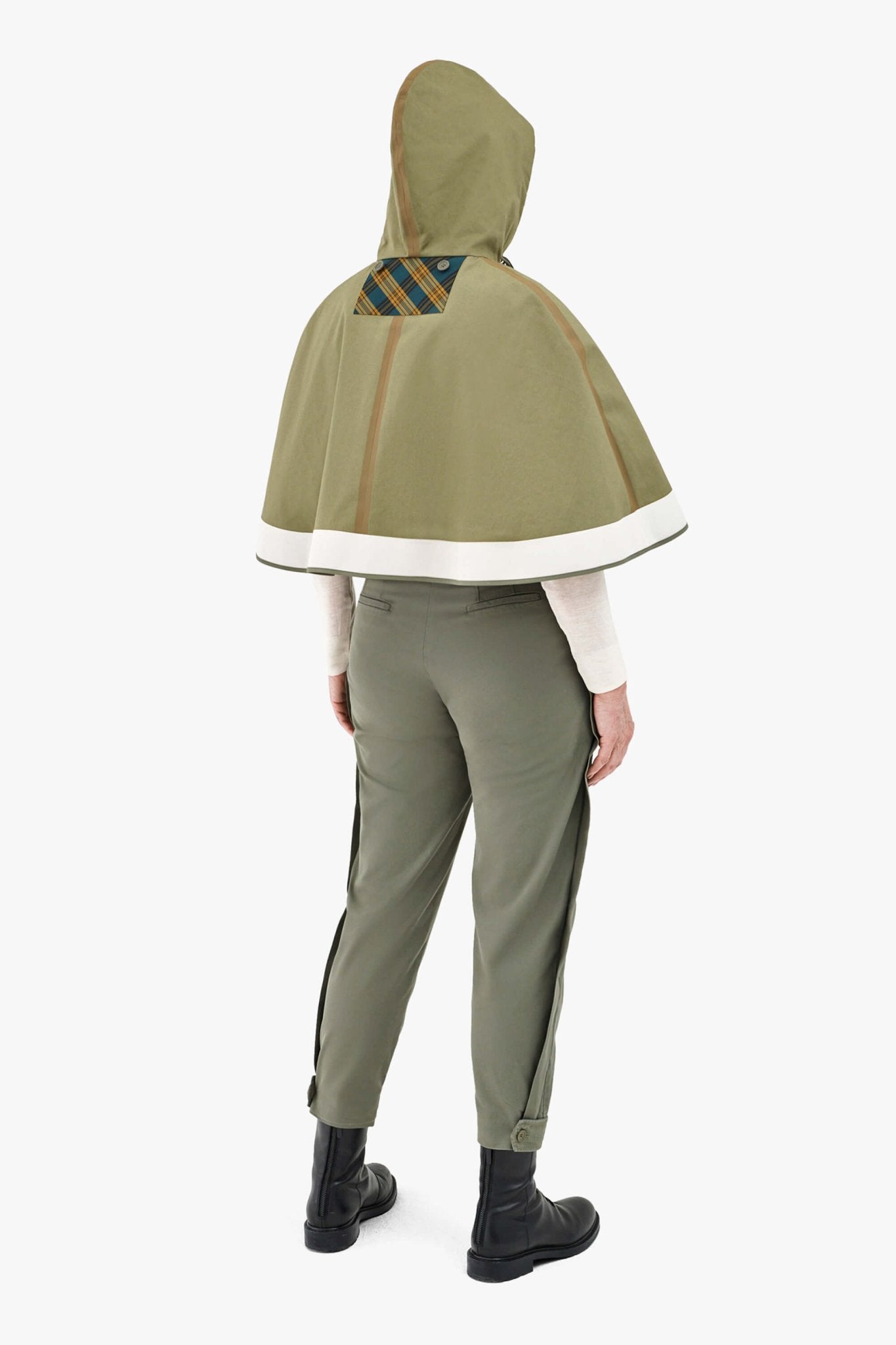 Weatherproof Bonded Hooded Cape - Olive / Chartreuse & Antique Gold