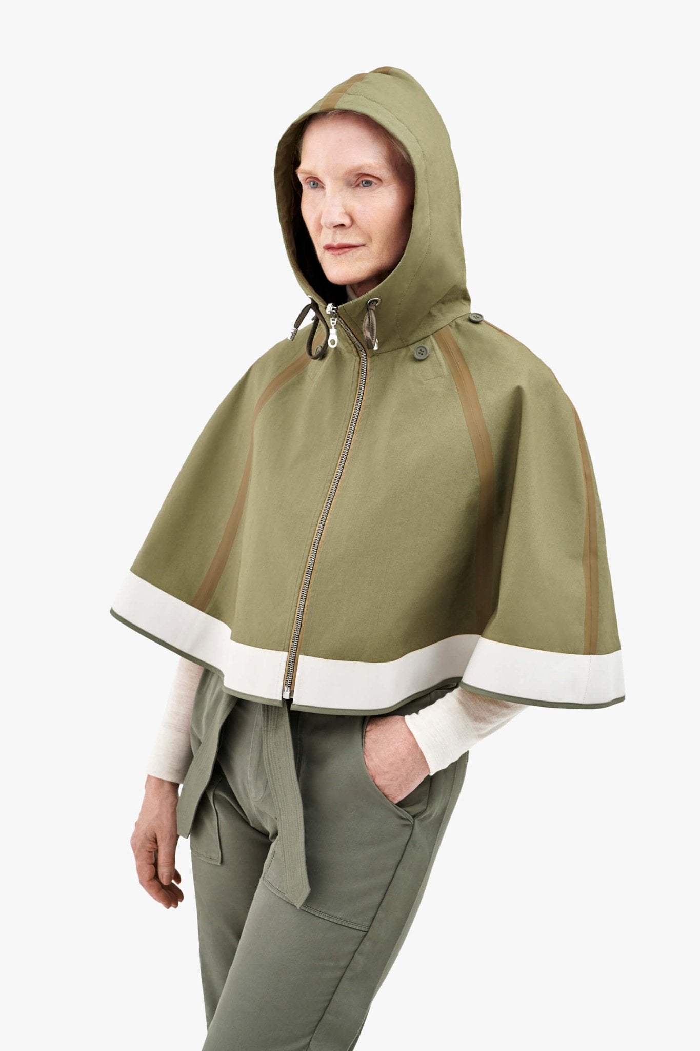 Weatherproof Bonded Hooded Cape - Olive / Chartreuse & Antique Gold