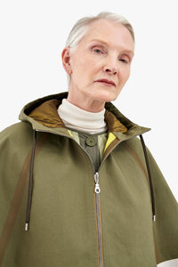 Weatherproof Bonded Hooded Cape - Olive / Chartreuse & Antique Gold