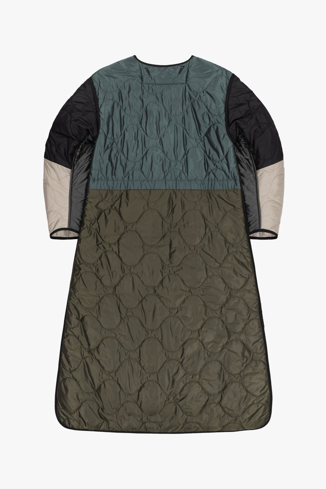 Signature Patchwork Long Quilt - Anthracite & Mineral Green / Dove Grey