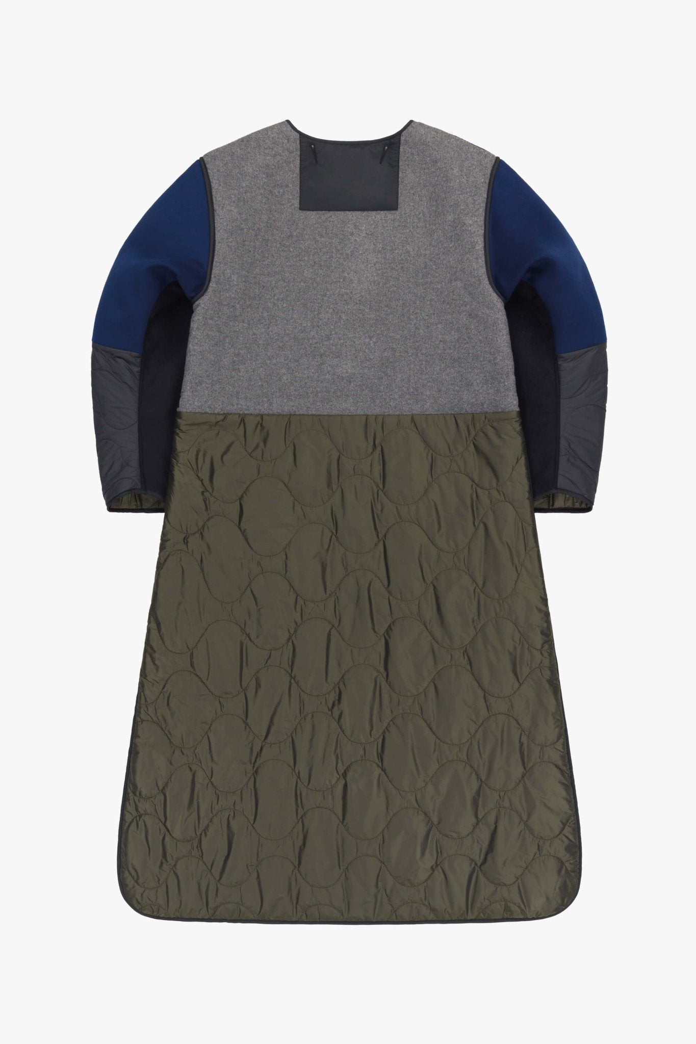 Signature Patchwork Wool Long Quilt - Navy / Dark Olive