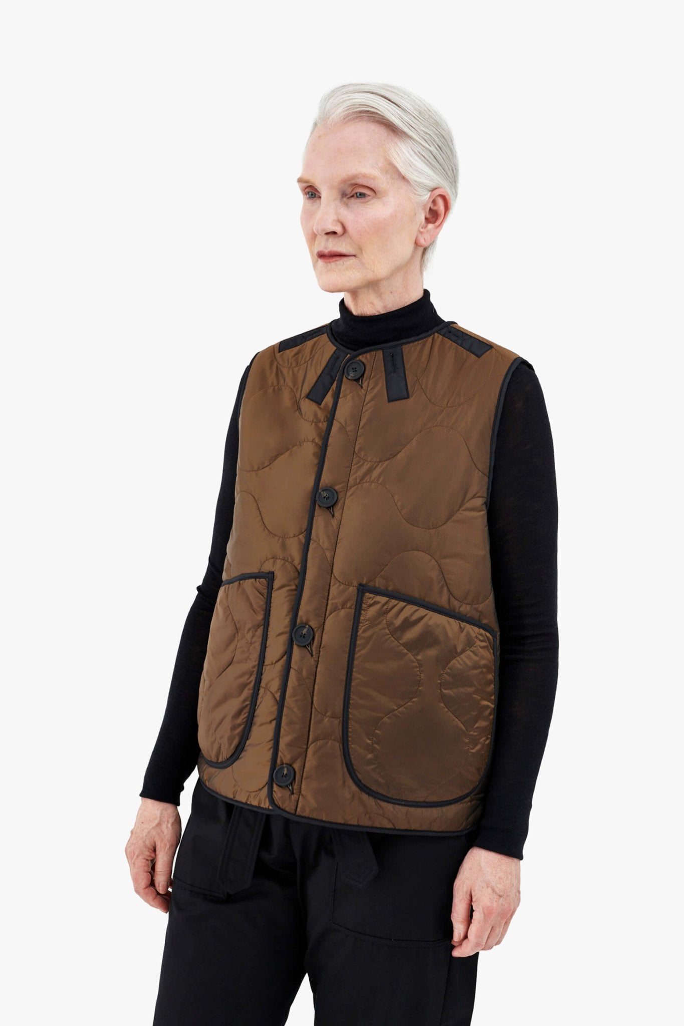Signature Patchwork Wool Vest - Chestnut & Camel / Bronze