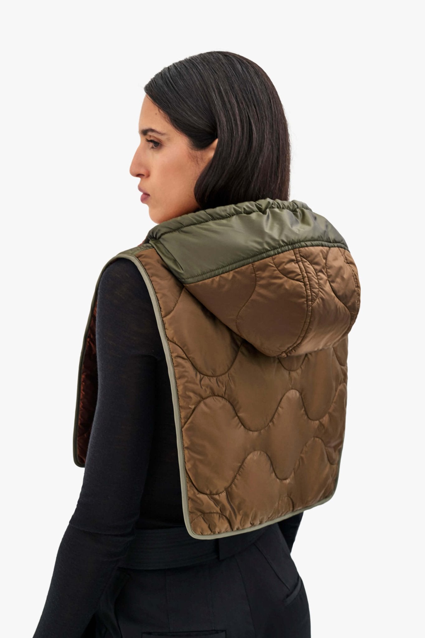 Quilted Zip Hood - Dark Olive / Amber