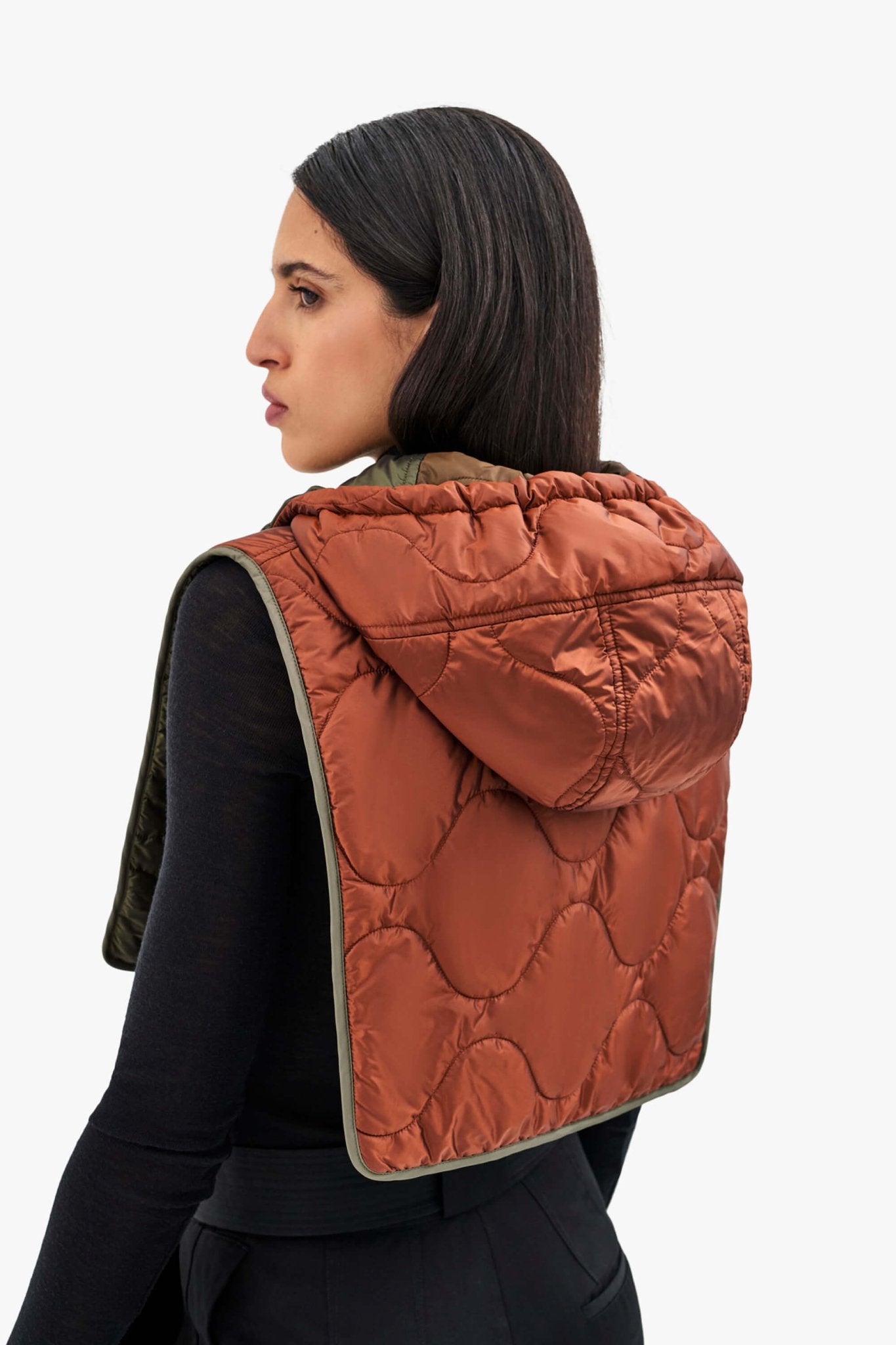 Quilted Zip Hood - Dark Olive / Amber