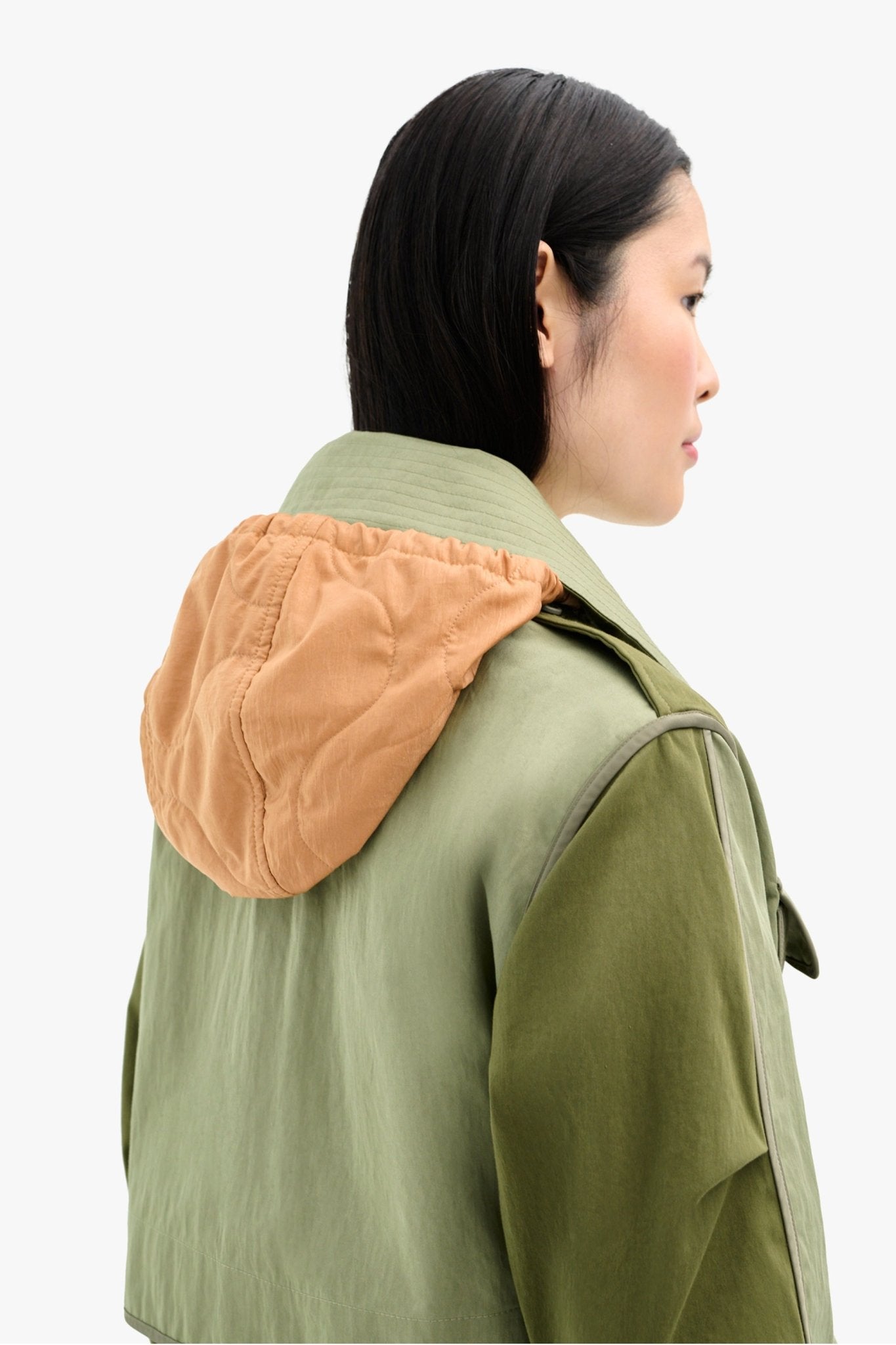 Packaway Hood Collar - Khaki & Burnt Orange