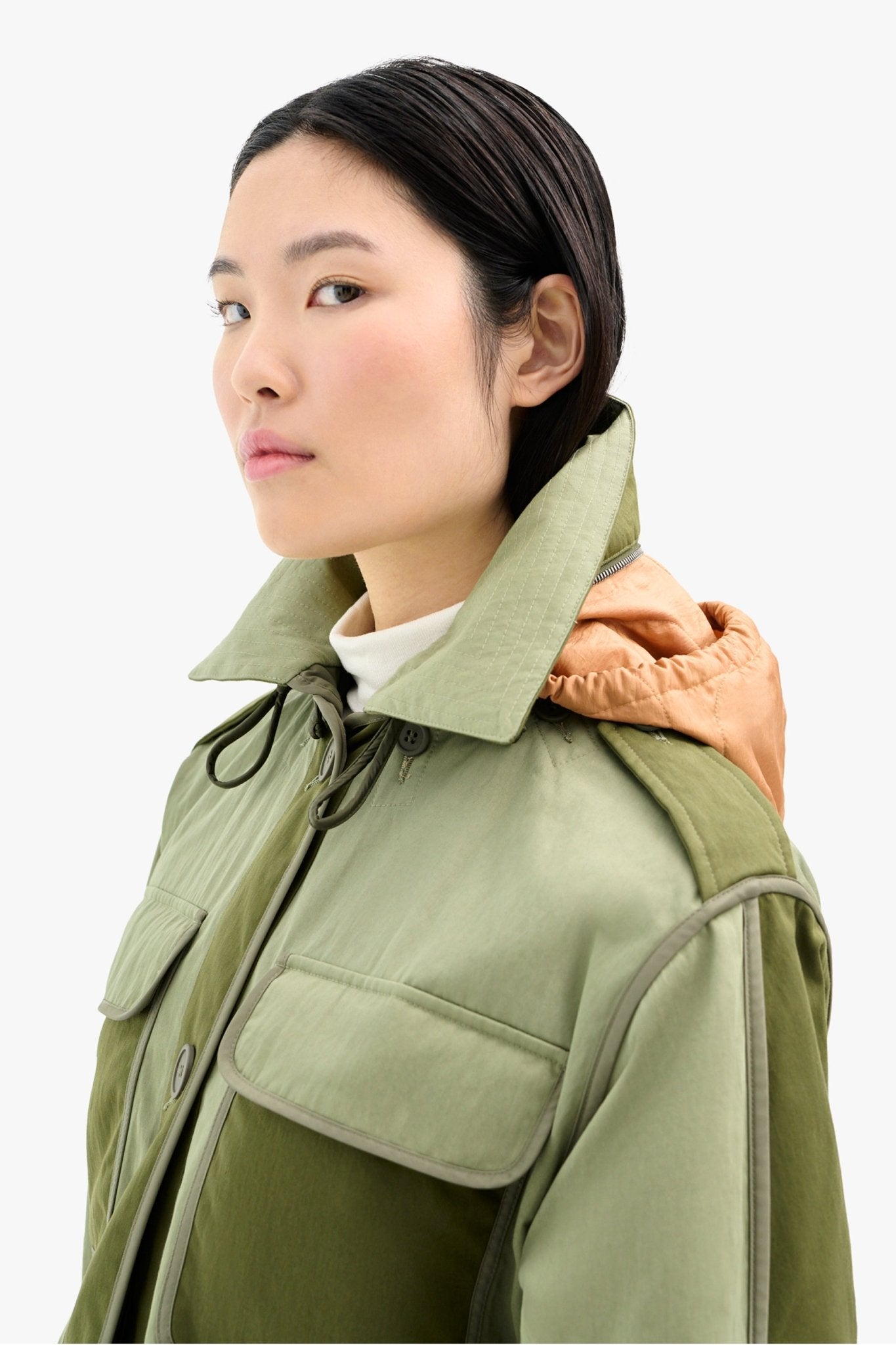 Packaway Hood Collar - Khaki & Burnt Orange