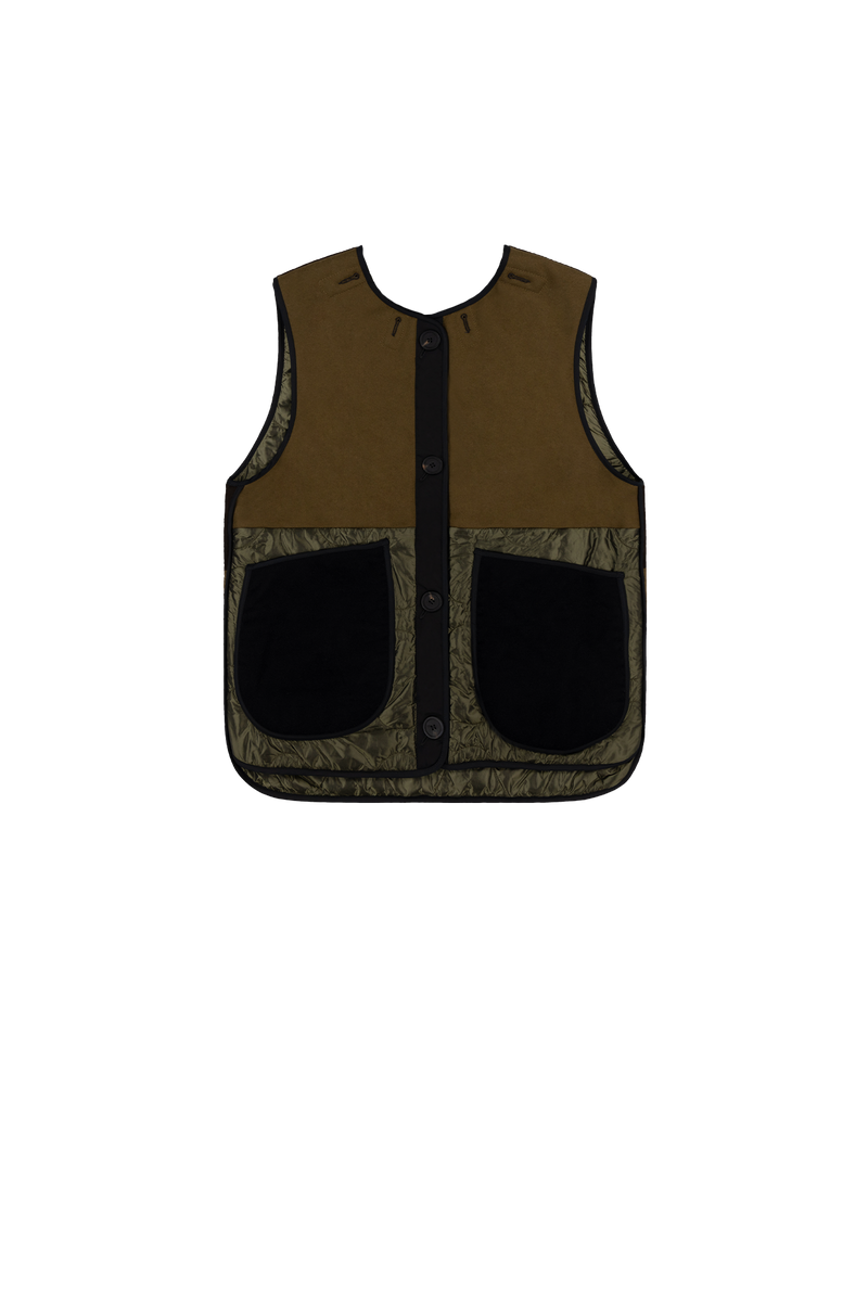 Signature Patchwork Wool Vest - Moss & Chocolate / Olive - Layer 5