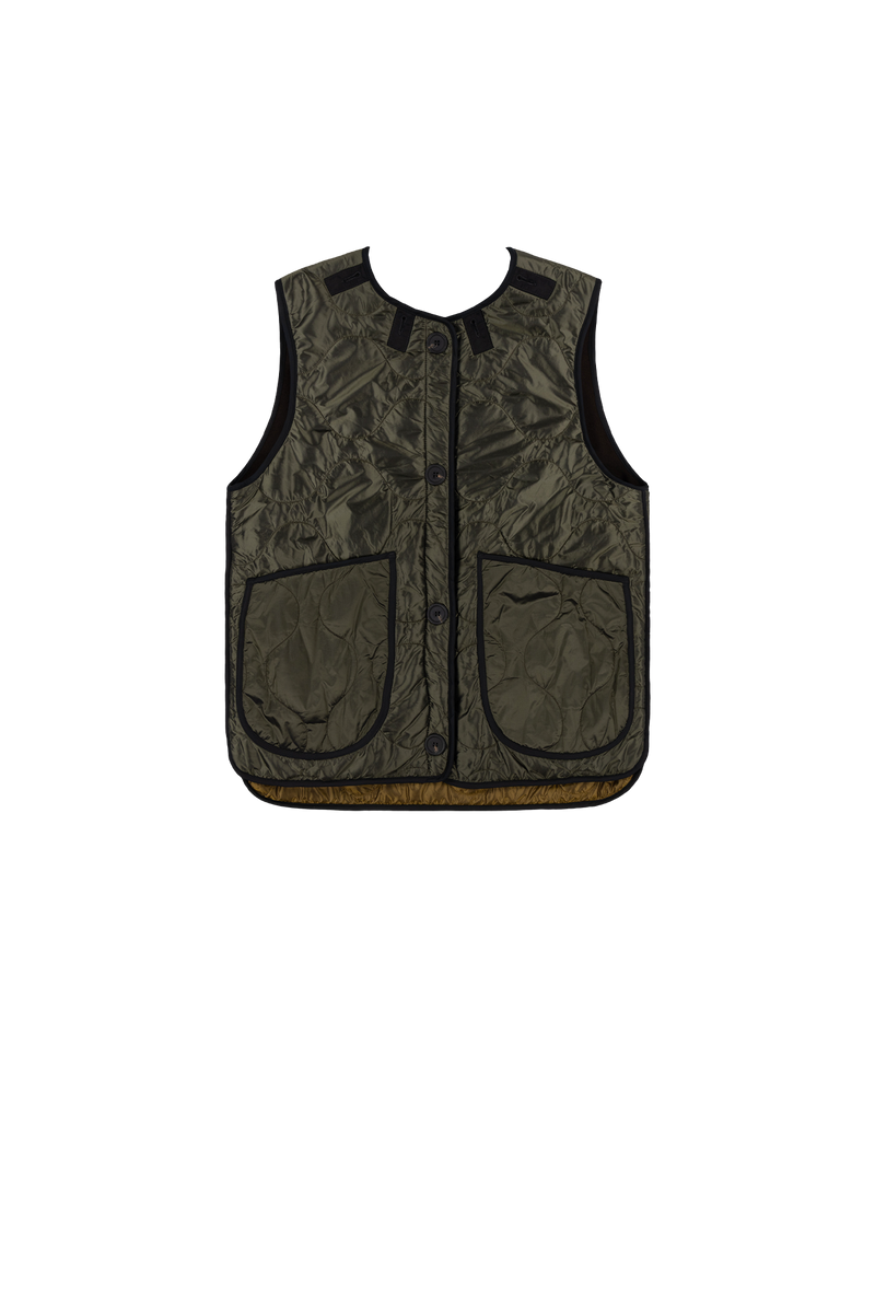 Signature Patchwork Wool Vest - Moss & Chocolate / Olive - Layer 5