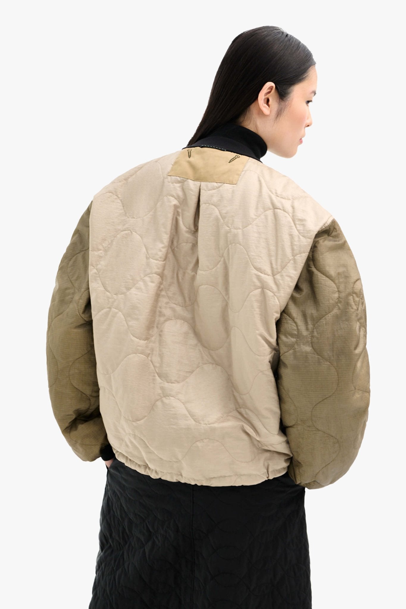 Silk Nylon Quilt Flight Bomber - Dark Olive / Peat