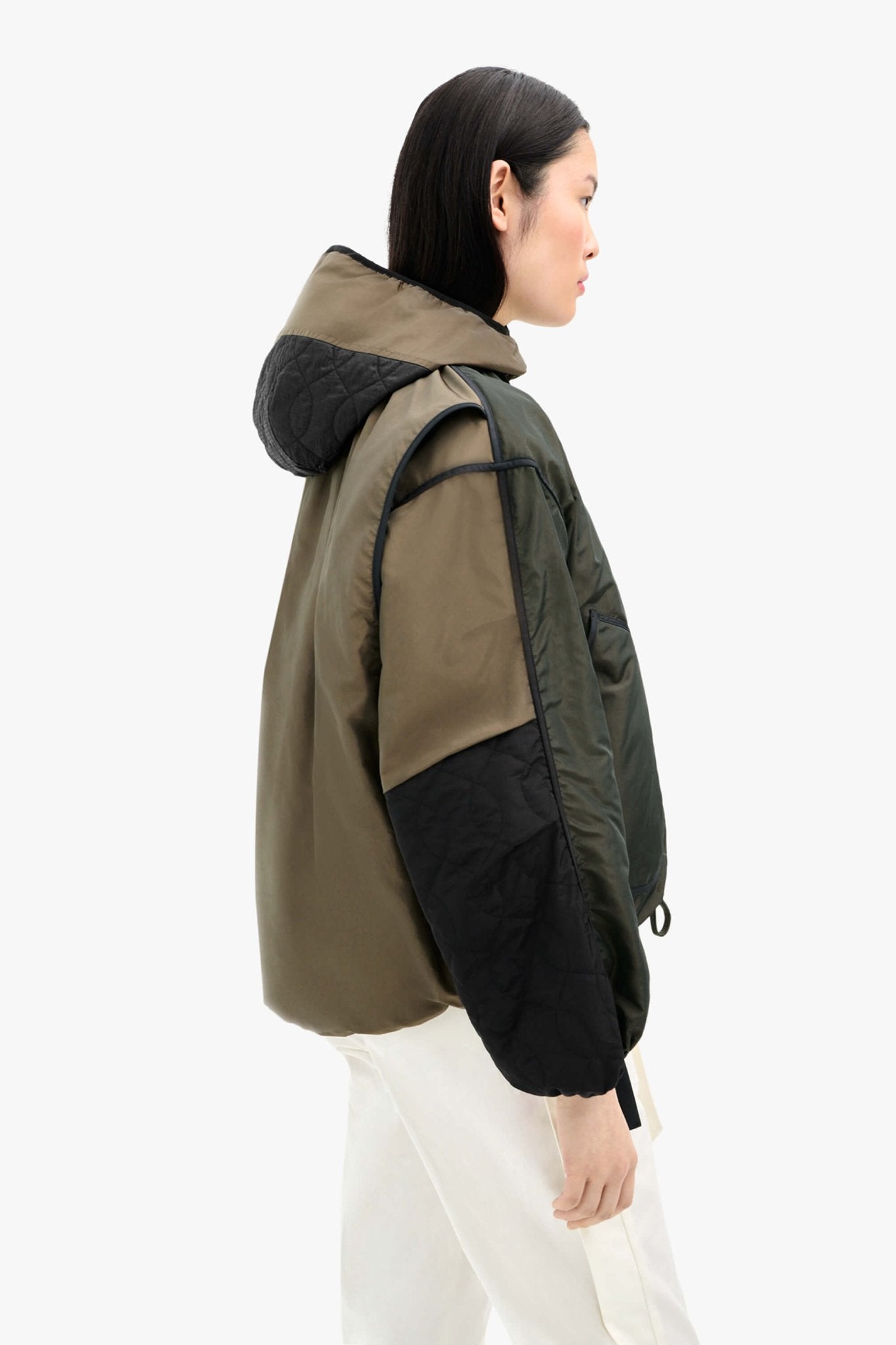 Silk Nylon Quilt Zip Hood - Peat / Burnt Orange