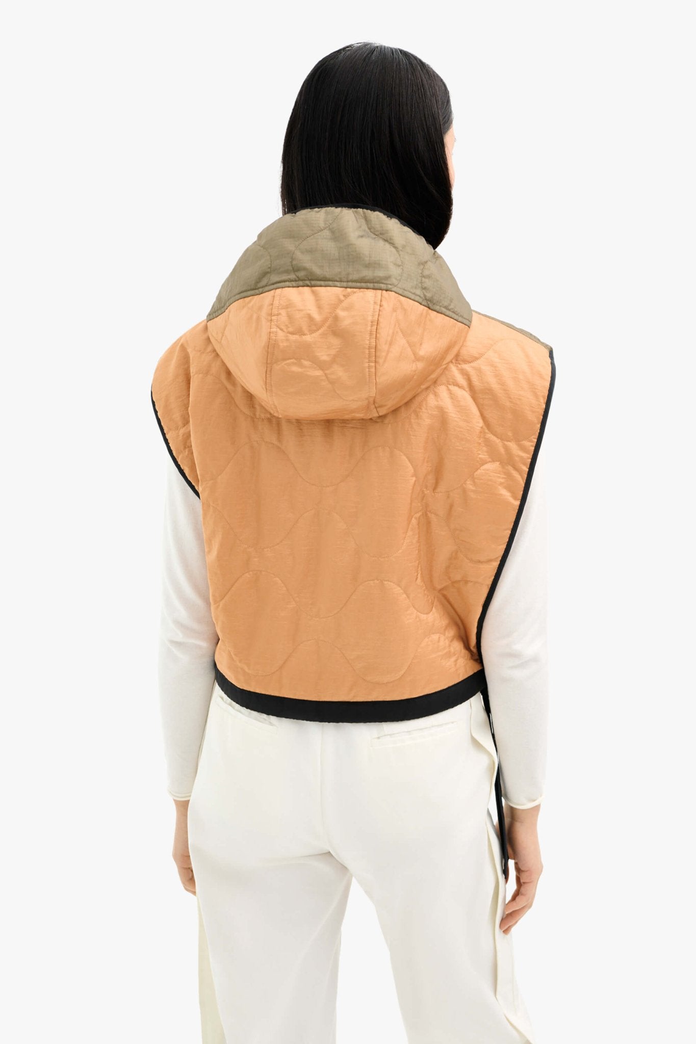 Silk Nylon Quilt Zip Hood - Peat / Burnt Orange