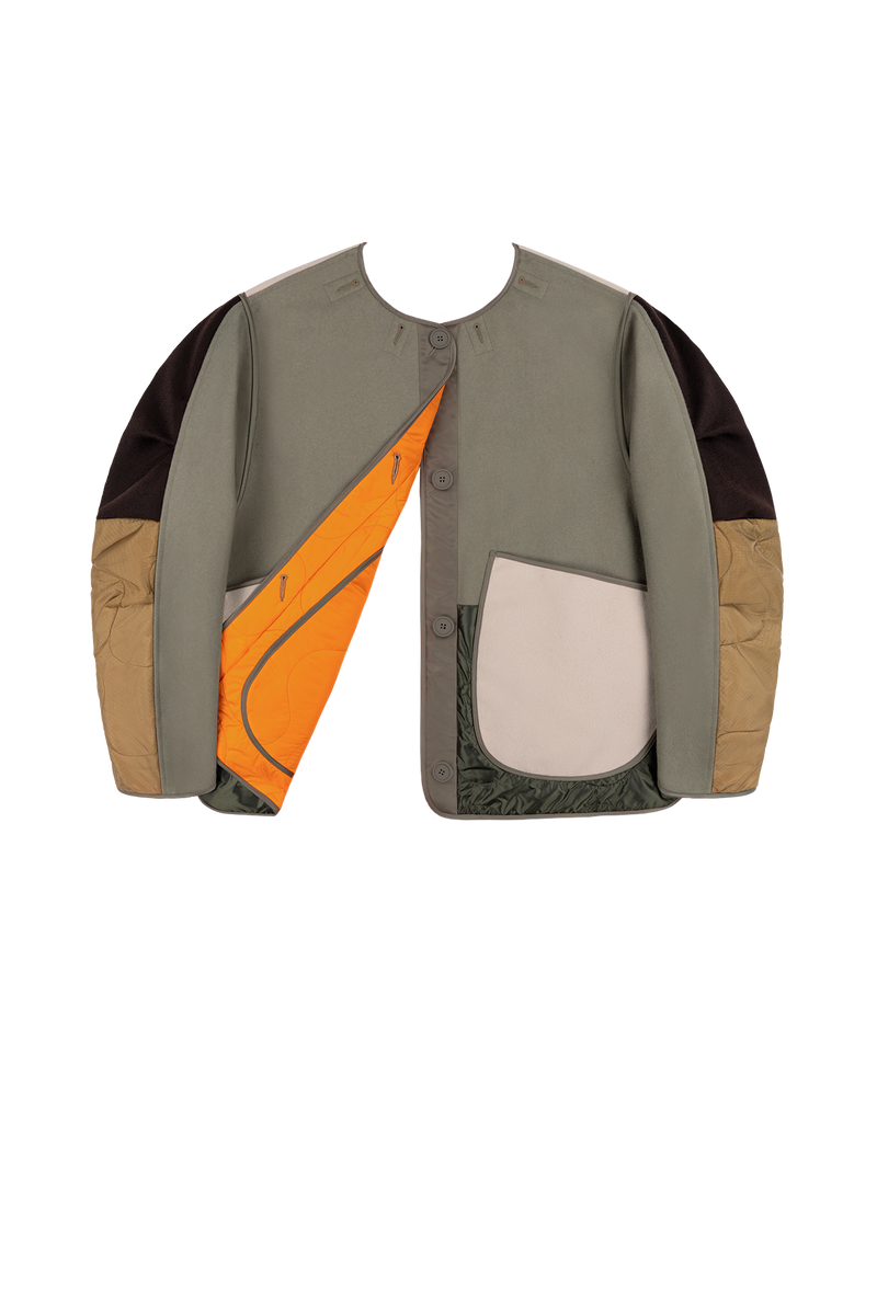 Signature Patchwork Wool Cropped Quilt - Sage / Patrol Orange - Layer 6