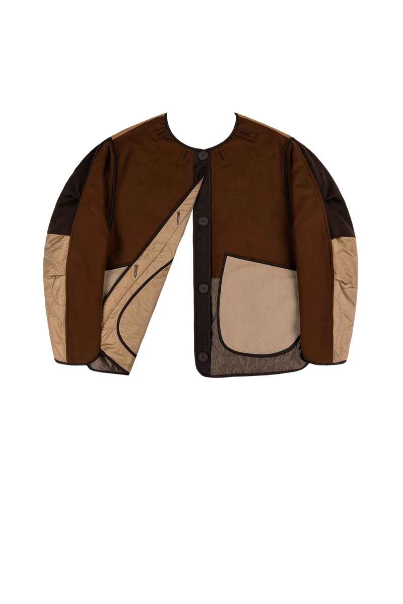 Signature Patchwork Wool Cropped Quilt - Dark Sienna / Mocha Brown - Layer 6