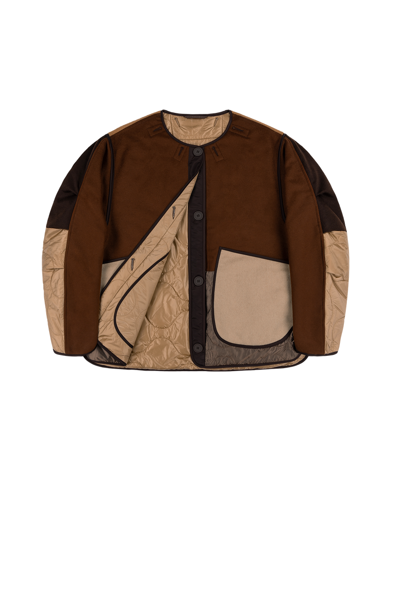 Signature Patchwork Wool Cropped Quilt - Dark Sienna / Mocha Brown - Layer 1
