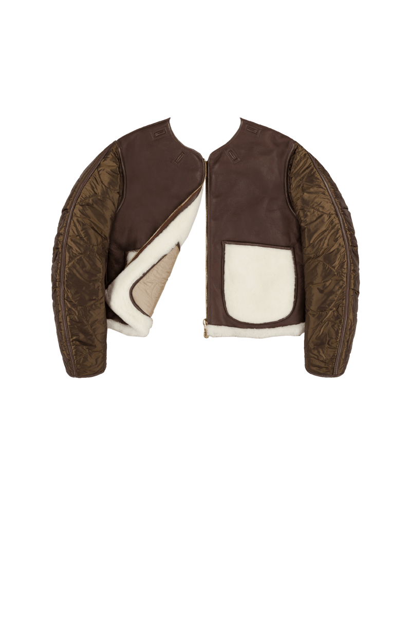 Aviator Shearling Jacket - Chocolate / Natural - Layer 6