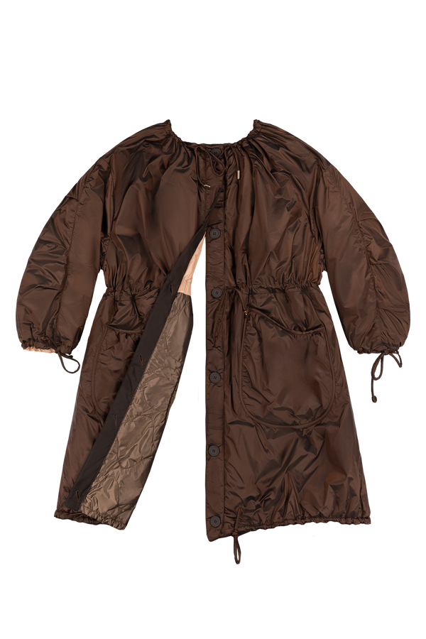 Parachute Quilted Parka - Soft Peach & Dark Umber / Dark Sienna - Layer 6