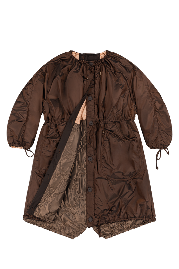 Parachute Quilted Parka - Soft Peach & Dark Umber / Dark Sienna - Layer 1