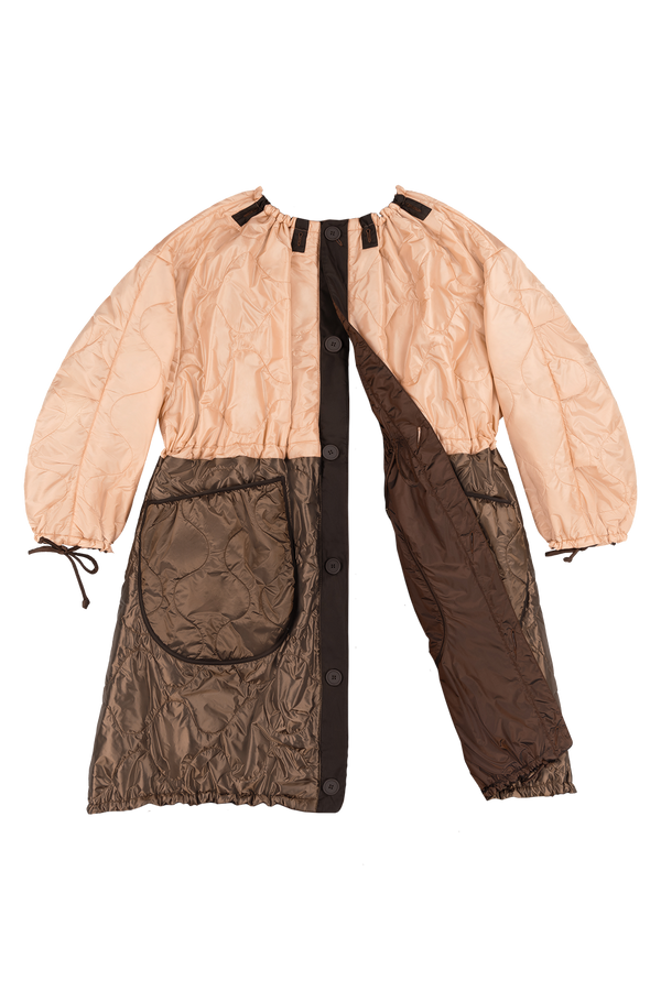 Parachute Quilted Parka - Soft Peach & Dark Umber / Dark Sienna - Layer 6