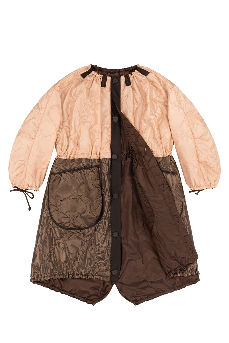 Parachute Quilted Parka - Soft Peach & Dark Umber / Dark Sienna - Layer 1