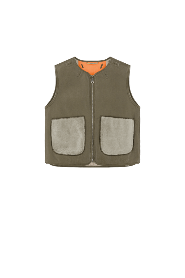 Aviator Shearling Vest - Dark Olive / Pale Jade - Layer 2