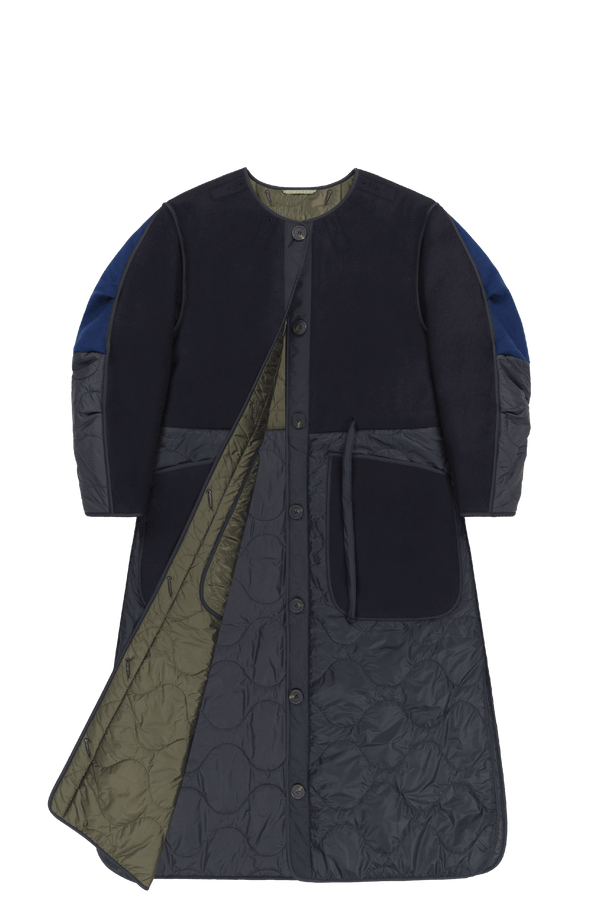 Signature Patchwork Wool Long Quilt - Navy / Dark Olive - Layer 1