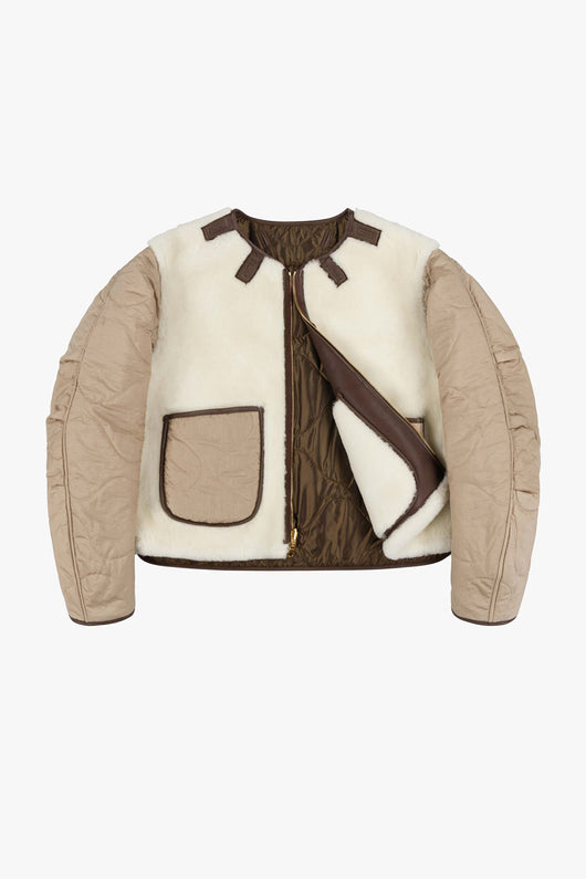 Shearling Cropped Aviator Quilt Jacket